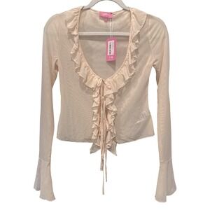 New Edikted Y2K Sheer Mesh Ruffle Tie Front Top Size S Nude Fairycore